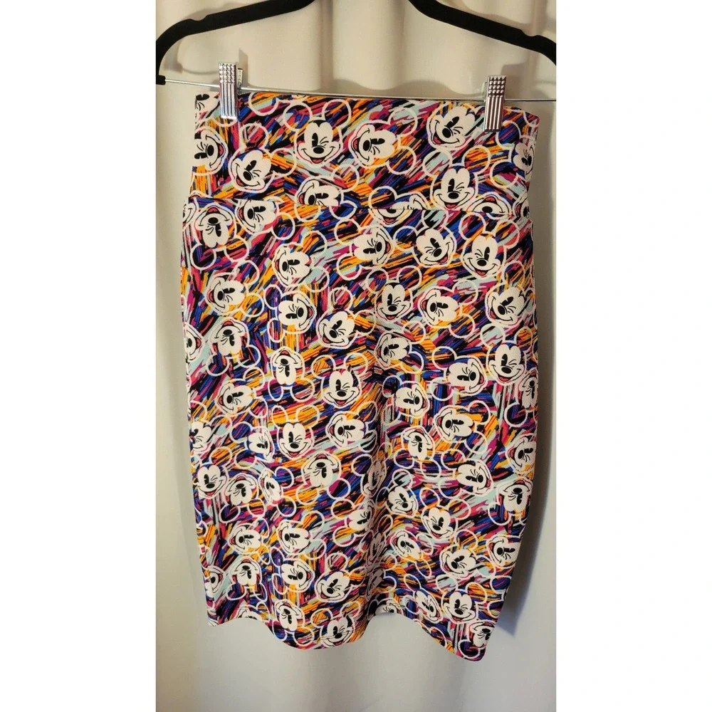 LuLaRoe Disney Cassie Pencil Skirt Mickey Mouse Paintbrush Doodle Multi Color M